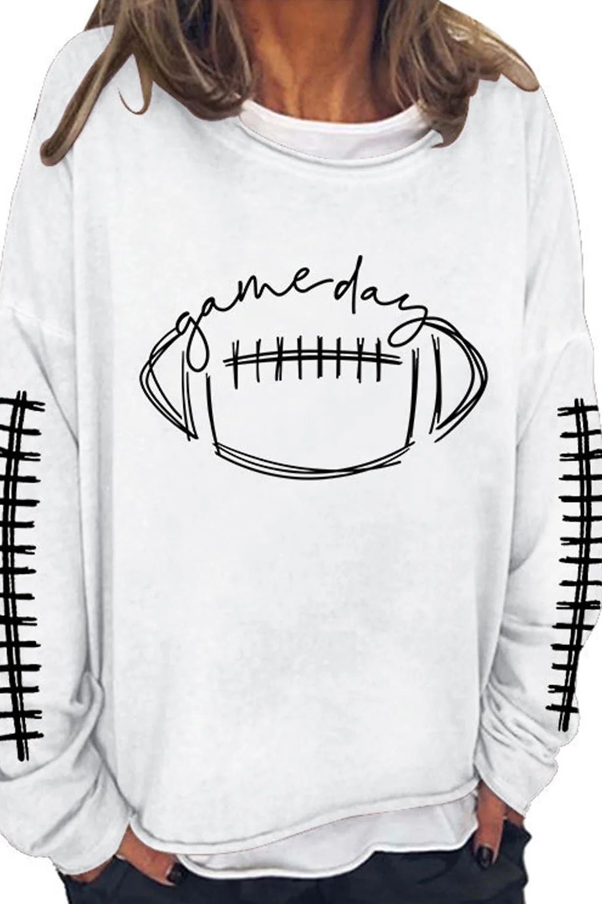 American Football Print Pullover Cotton Sweatshirt