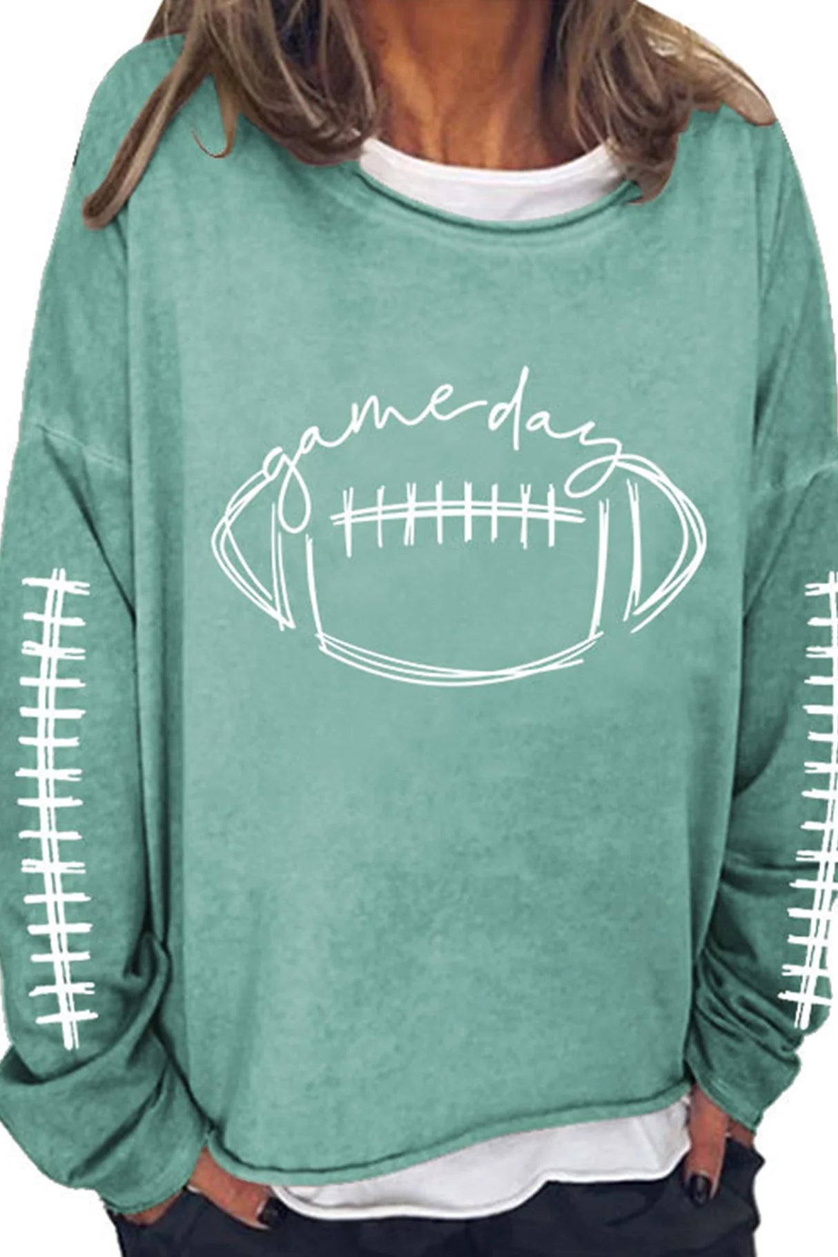 American Football Print Pullover Cotton Sweatshirt