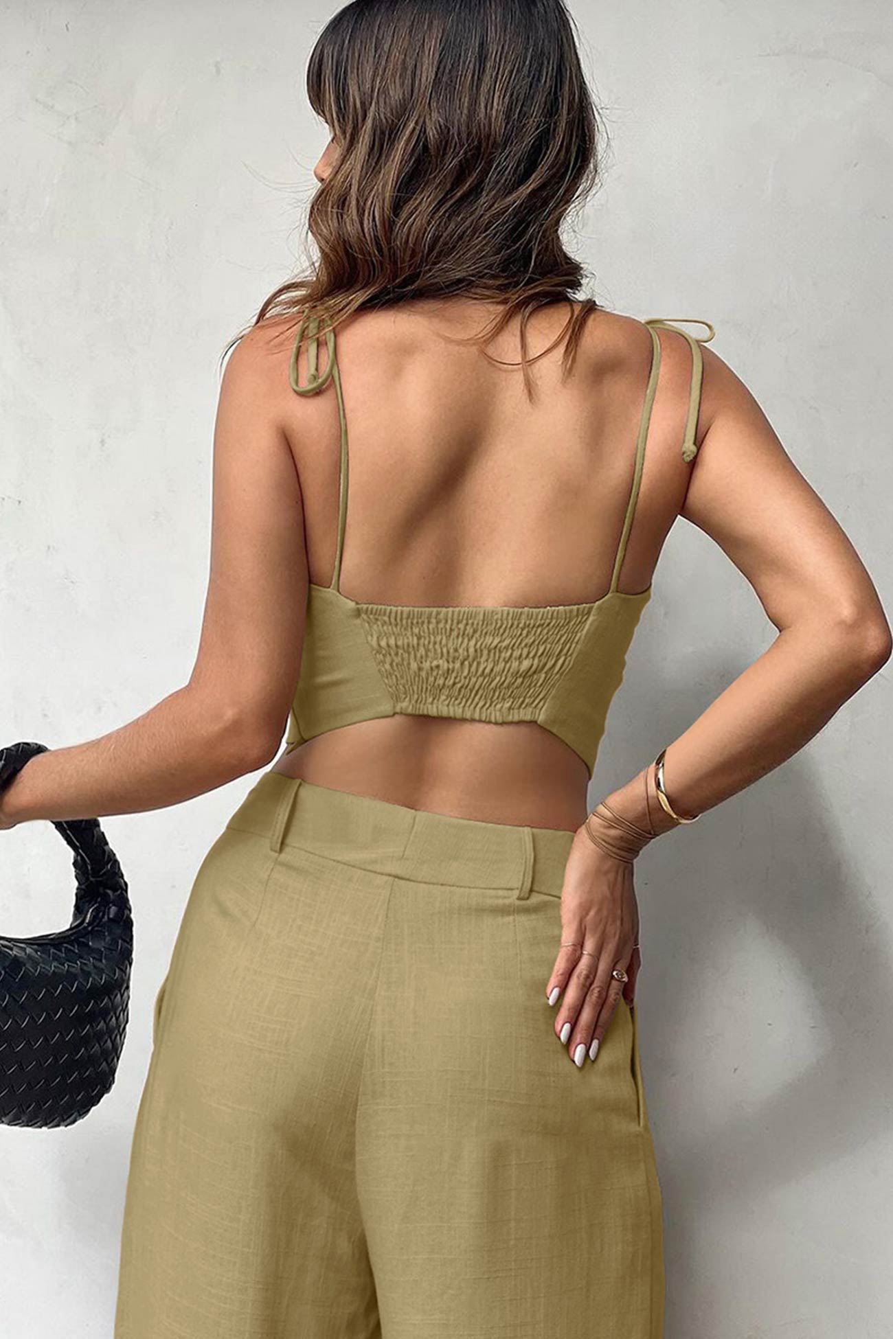 Cotton Tie-straps Cami Tops Pants Suits