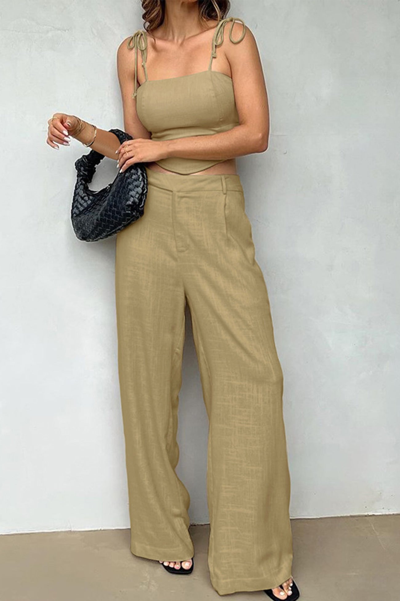 Cotton Tie-straps Cami Tops Pants Suits