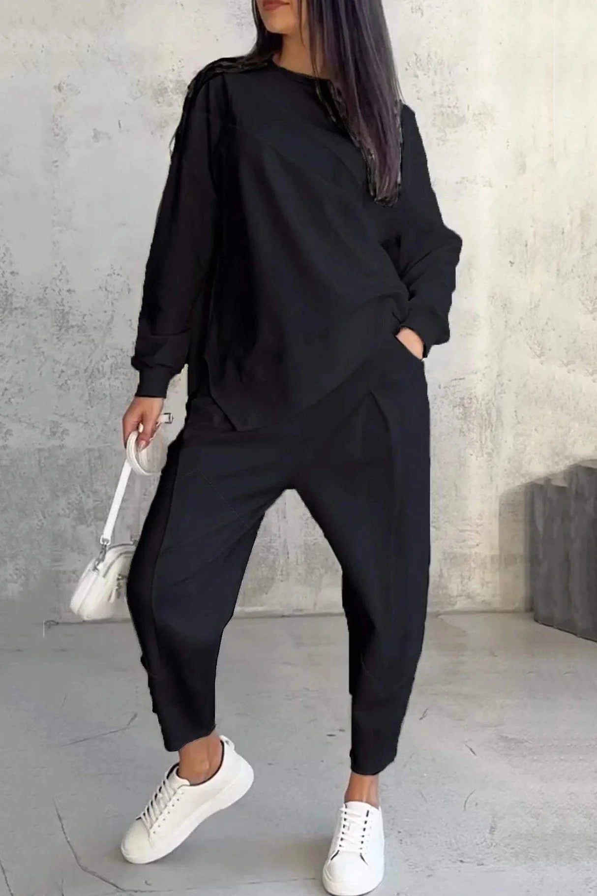 Crew Neck Irregular Hem Sets