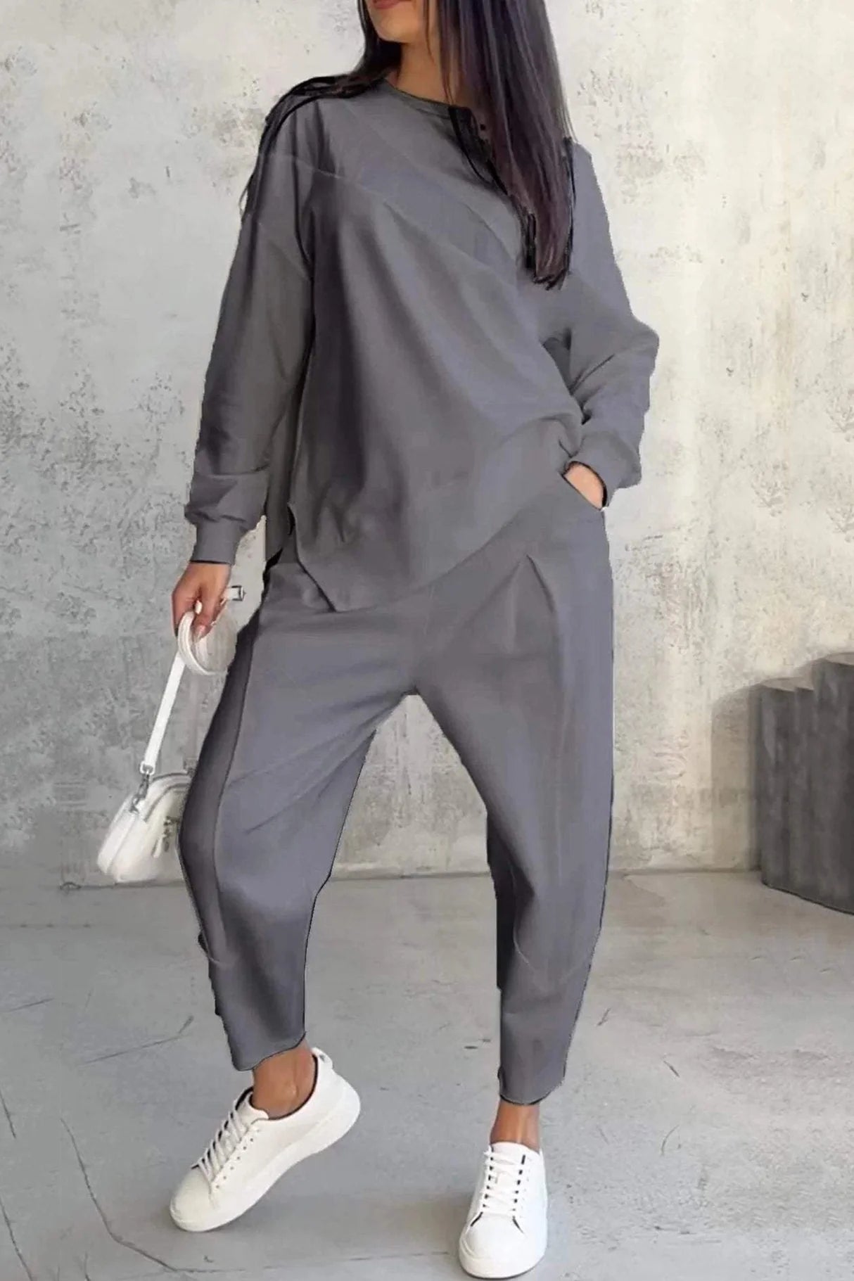 Crew Neck Irregular Hem Sets