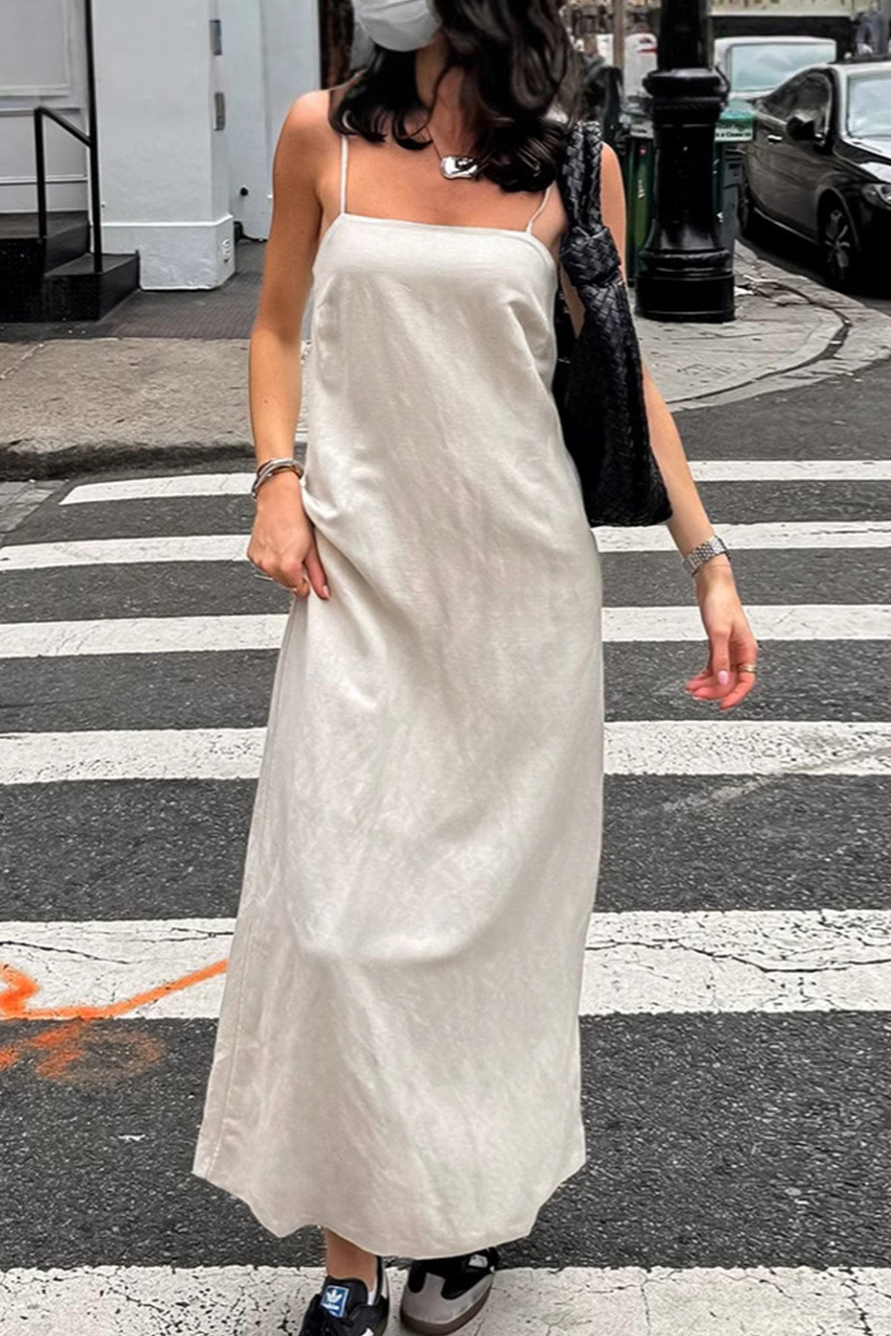 Spaghetti Straps A Line Cotton Linen Dress