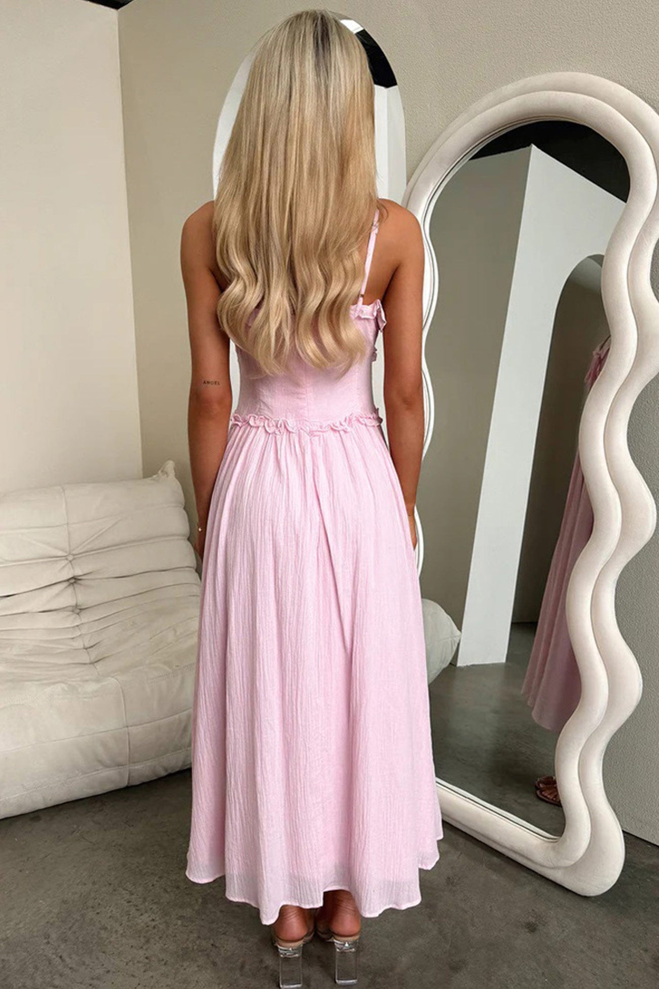 Low Cut Ruffle Cami Mid Dress