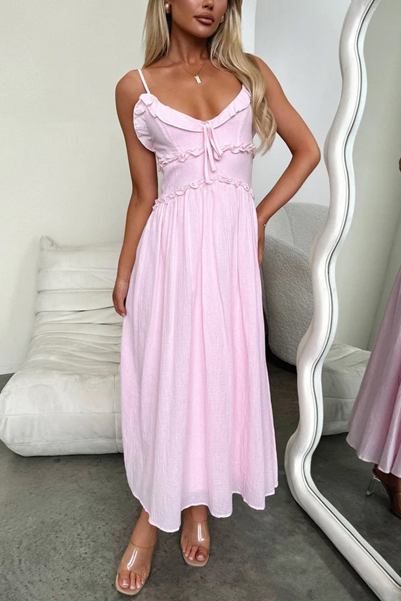 Low Cut Ruffle Cami Mid Dress