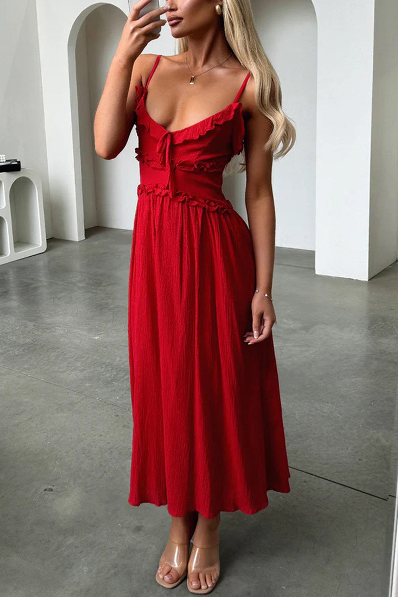Low Cut Ruffle Cami Mid Dress