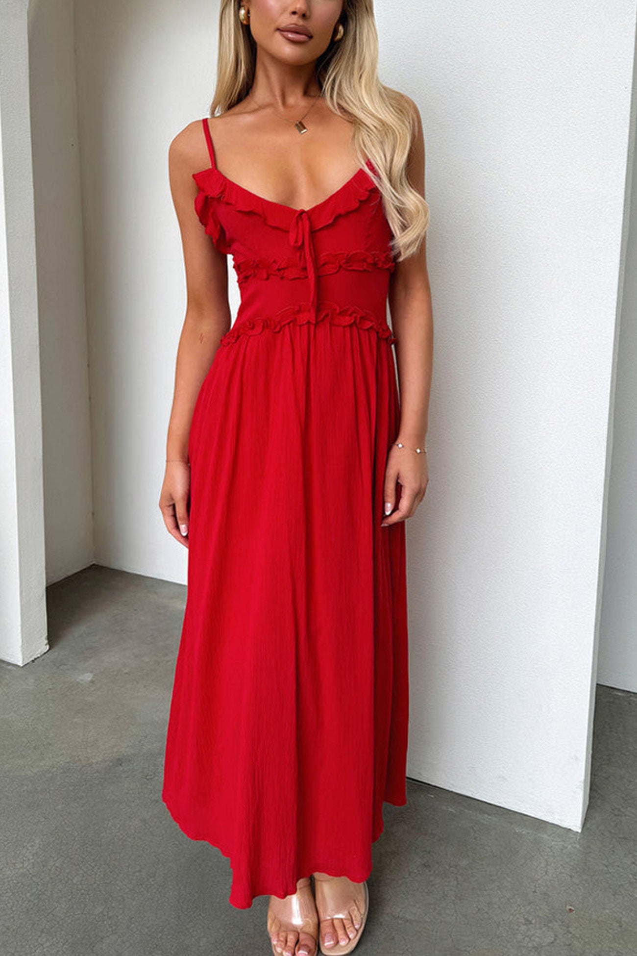 Low Cut Ruffle Cami Mid Dress