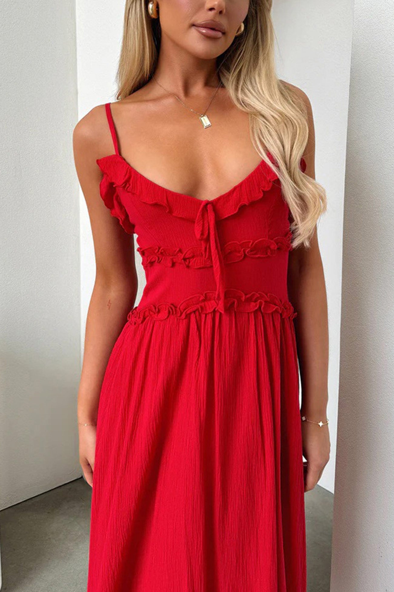 Low Cut Ruffle Cami Mid Dress