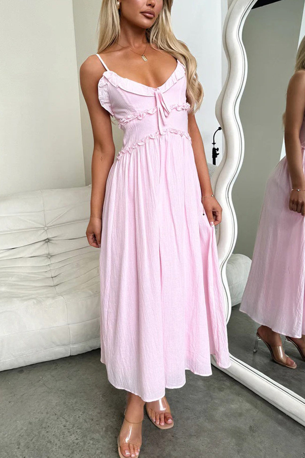 Low Cut Ruffle Cami Mid Dress