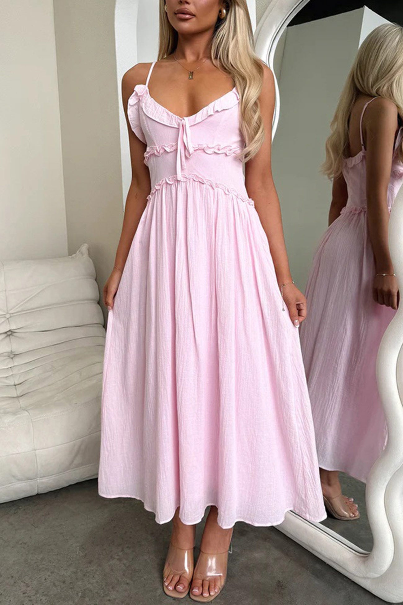 Low Cut Ruffle Cami Mid Dress
