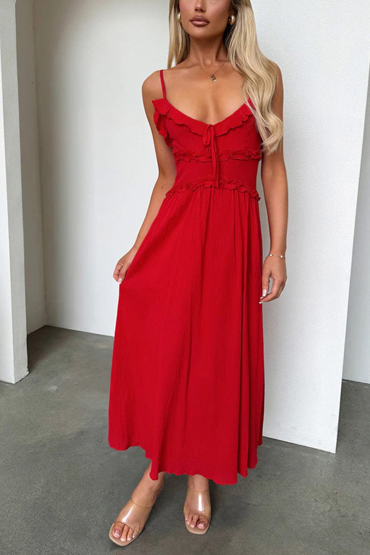 Low Cut Ruffle Cami Mid Dress