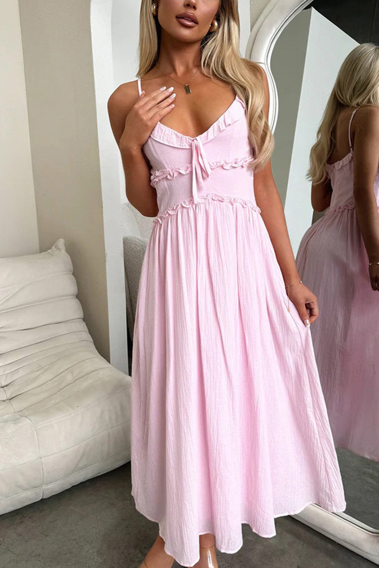 Low Cut Ruffle Cami Mid Dress