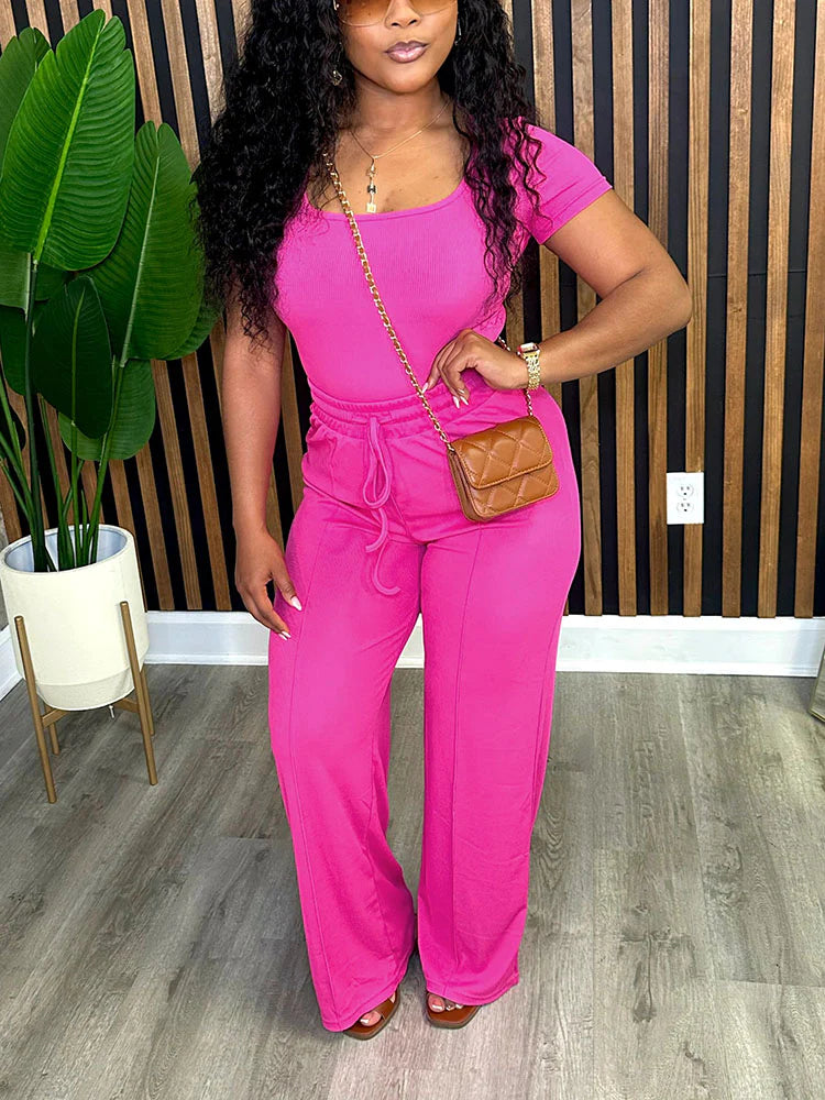 Square Neck Top & Wide Pants Set