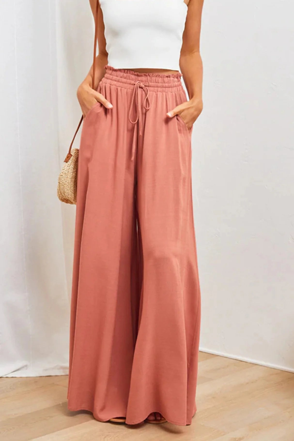 Elastic waist Wide Leg Long Pants