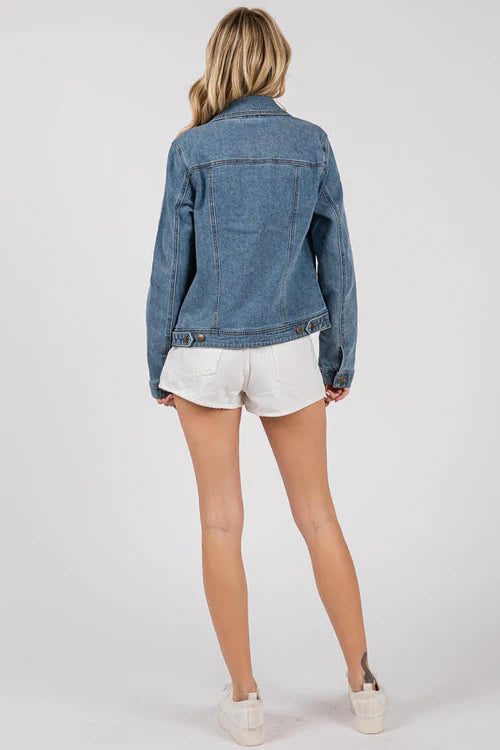 Women's Classic Denim Jacket - Button Front Trucker Style, Regular Fit