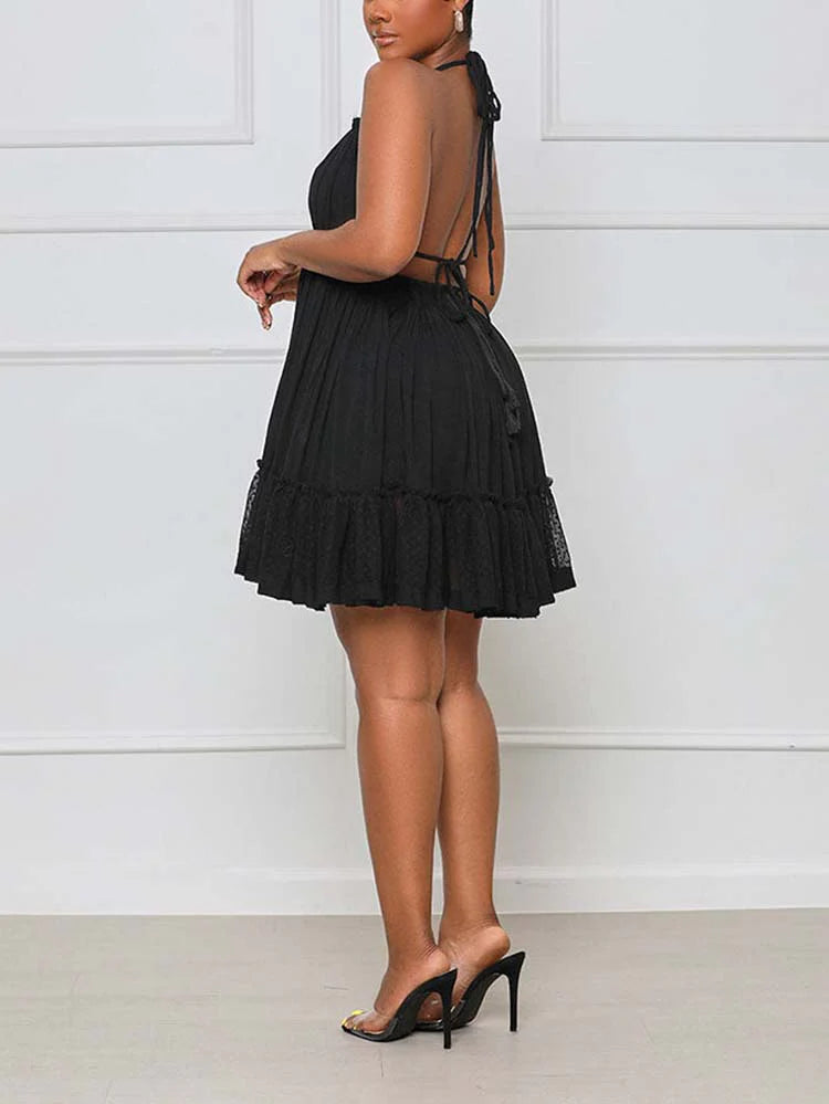 Halter Backless Ruffle Dress
