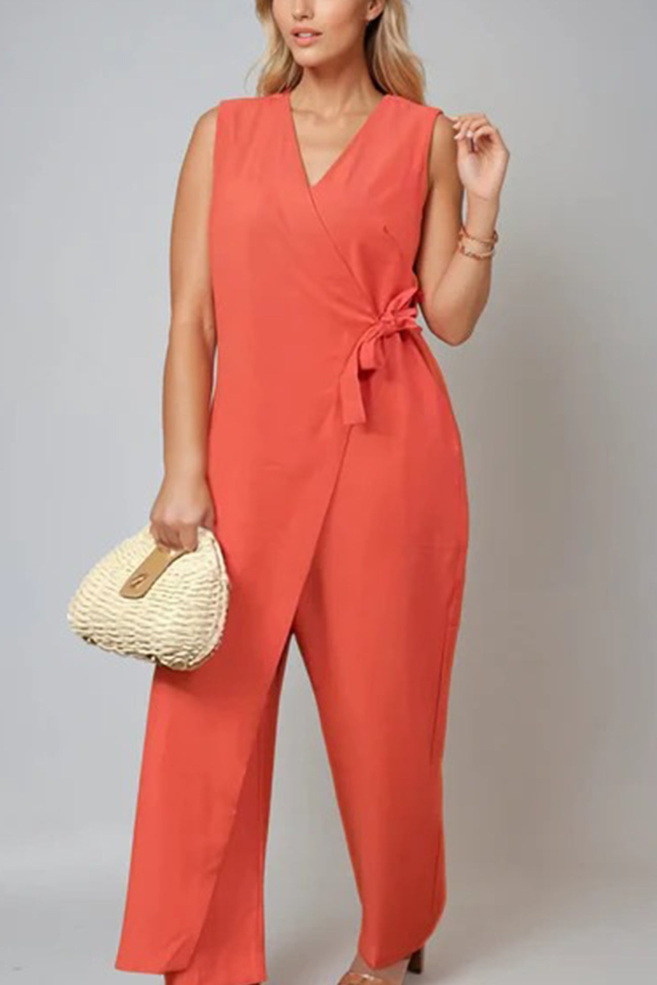 V Neck Zip Up Strappy Jumpsuits