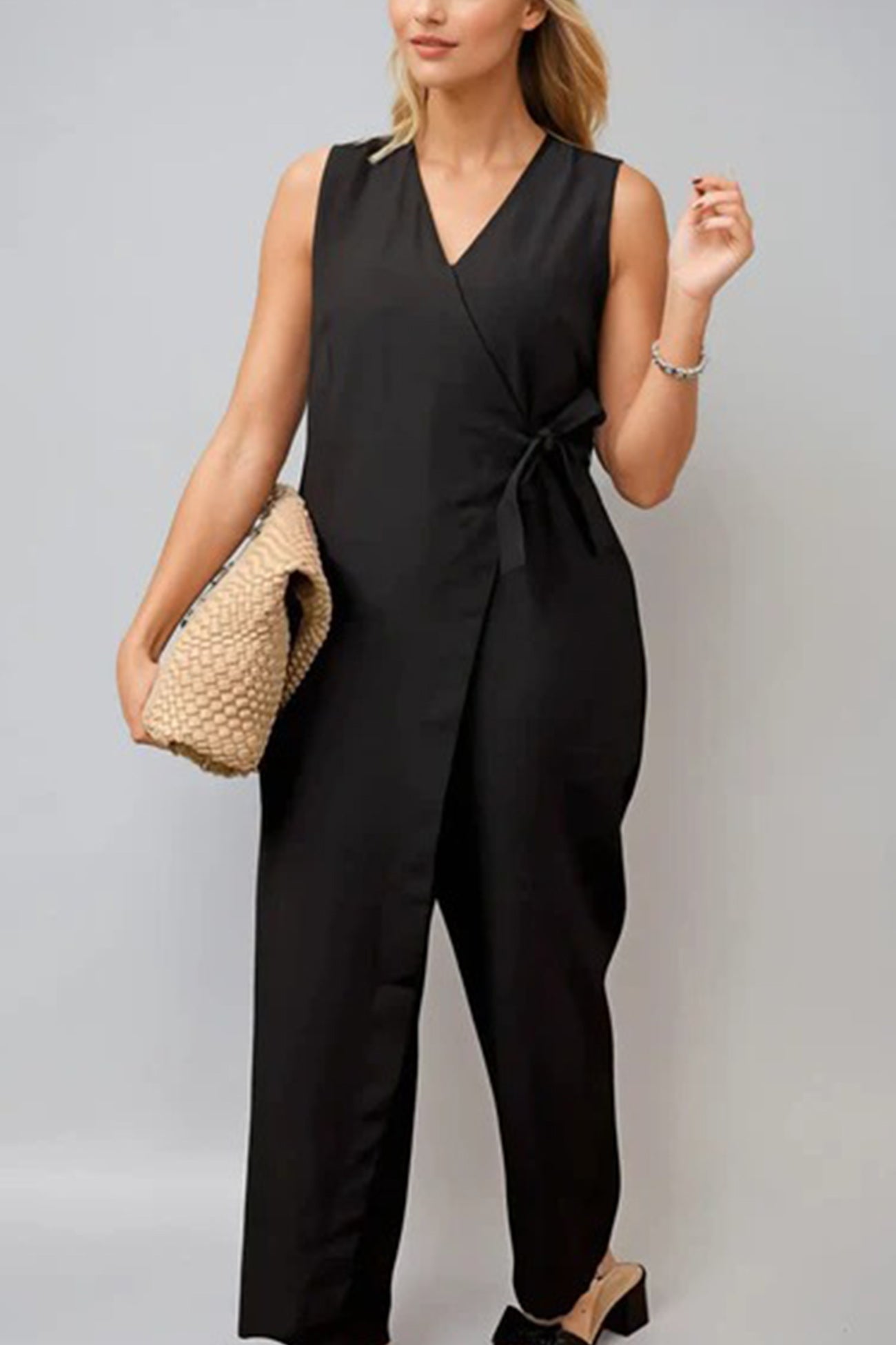 V Neck Zip Up Strappy Jumpsuits