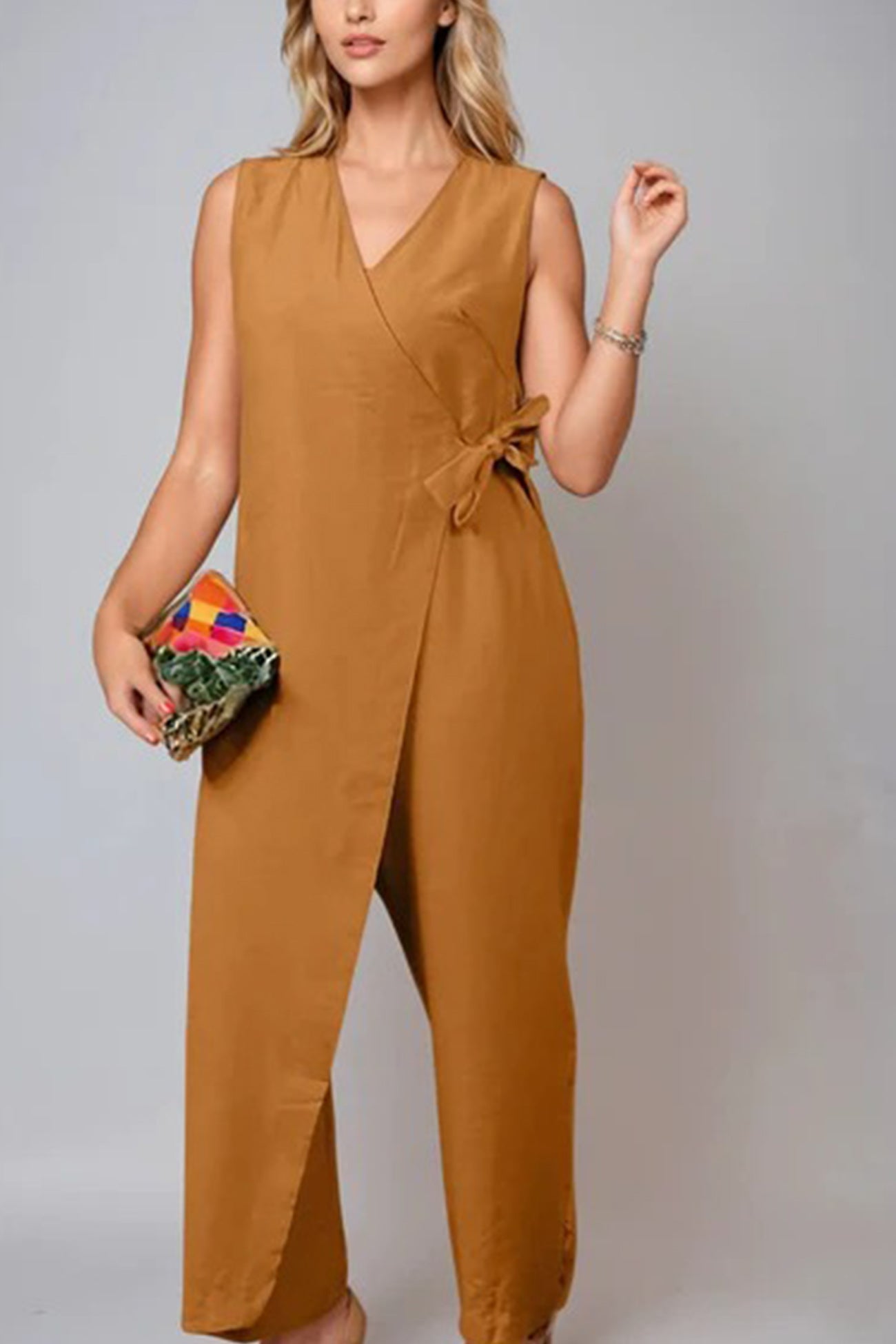 V Neck Zip Up Strappy Jumpsuits