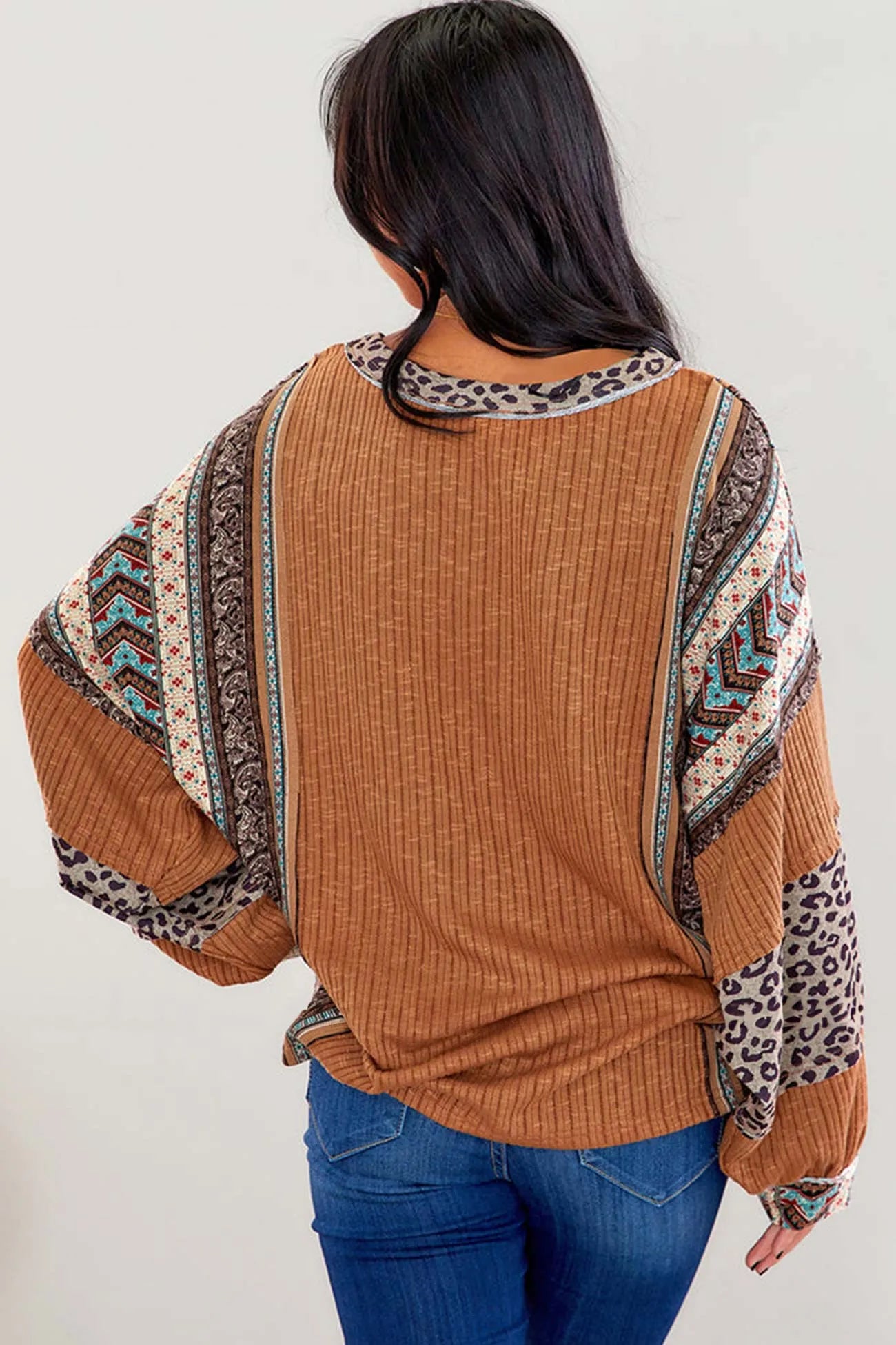 Leopard Contrast Striped Pullover Sweater
