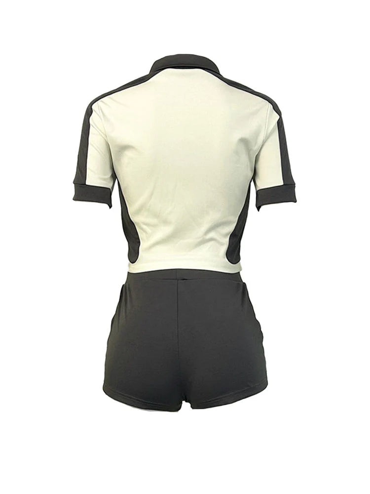 Sporty Contrast Jacket & Shorts Set
