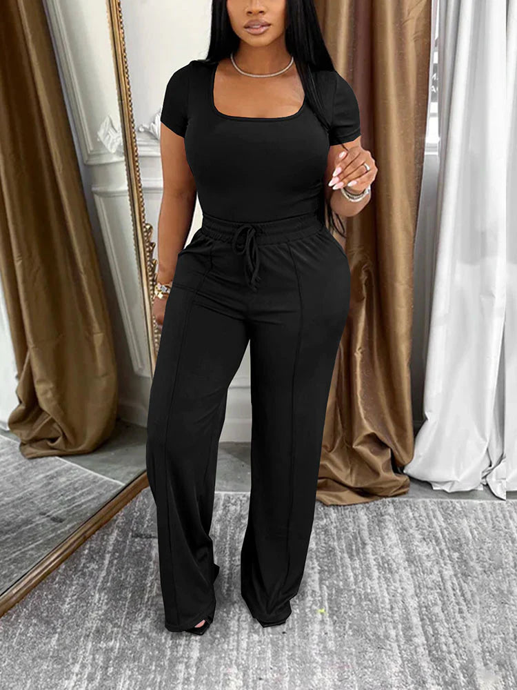 Square Neck Top & Wide Pants Set