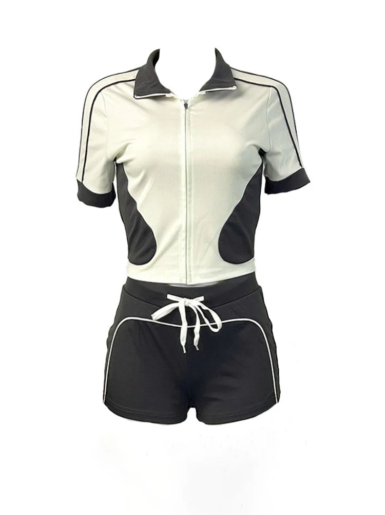Sporty Contrast Jacket & Shorts Set