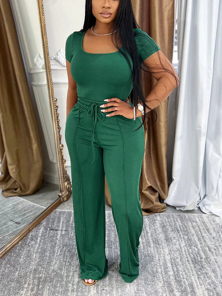 Square Neck Top & Wide Pants Set