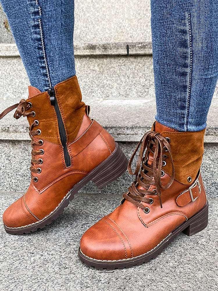 Chunky Heel Leather Boots