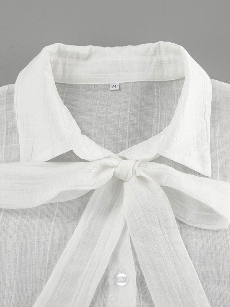 Bow Tie Collar Flared Long Sleeve White Shirt