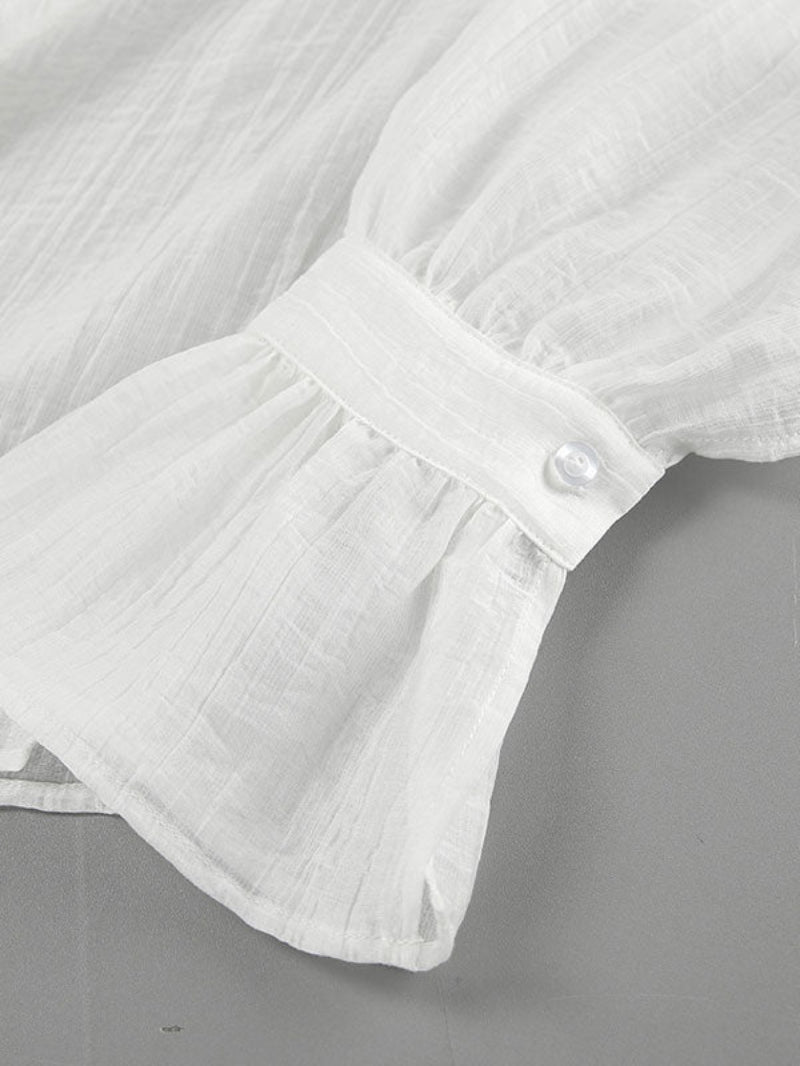 Bow Tie Collar Flared Long Sleeve White Shirt