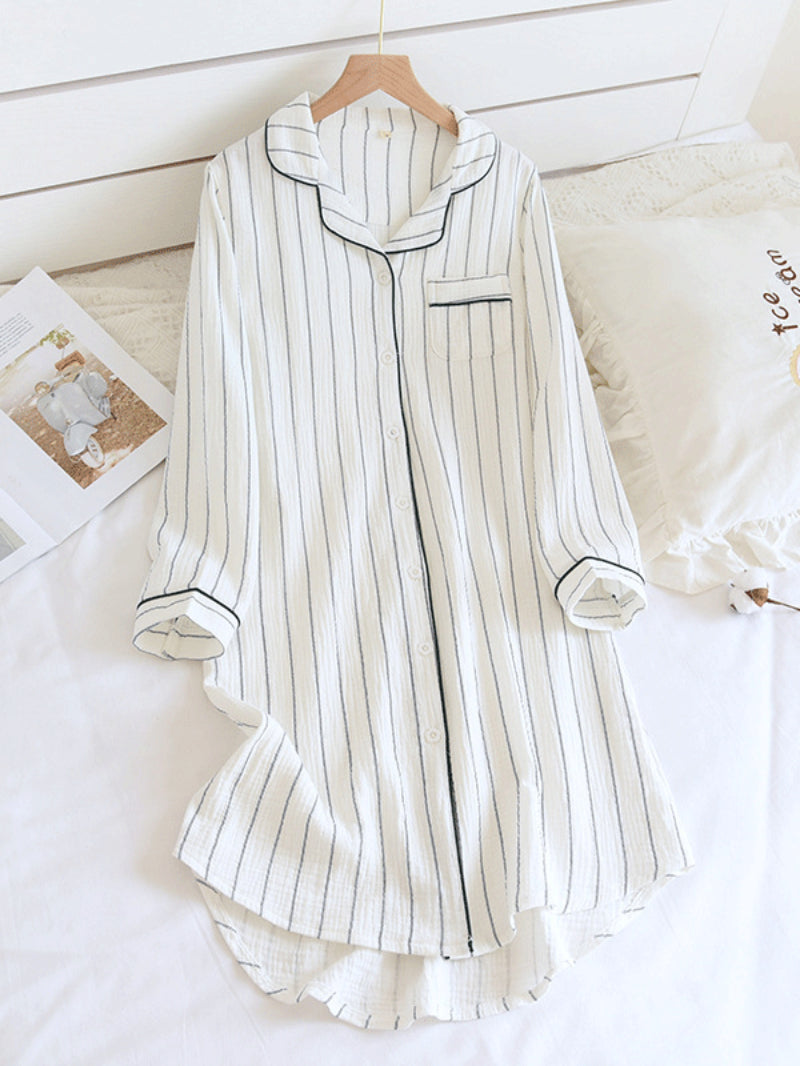 Cotton Stripe Button Down Nightgown