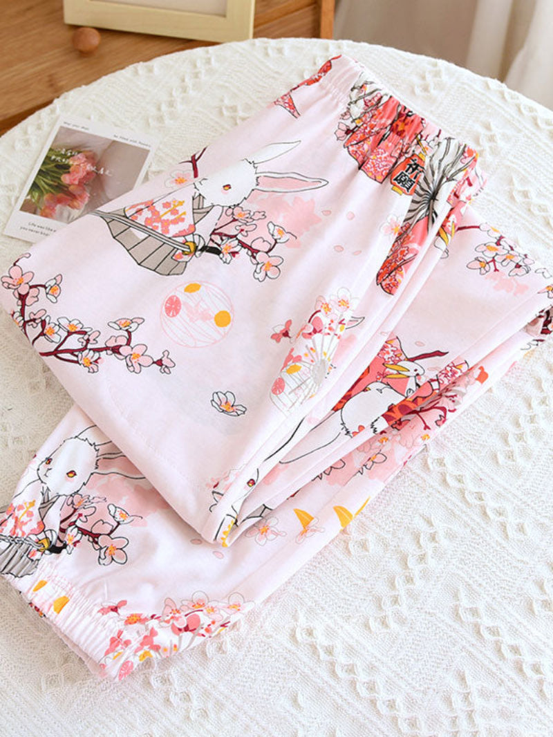 Cute Cartoon Fruit Print Cotton Pajama Pants