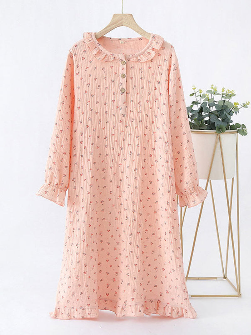 Floral Print Long Puff Sleeve Nightgown