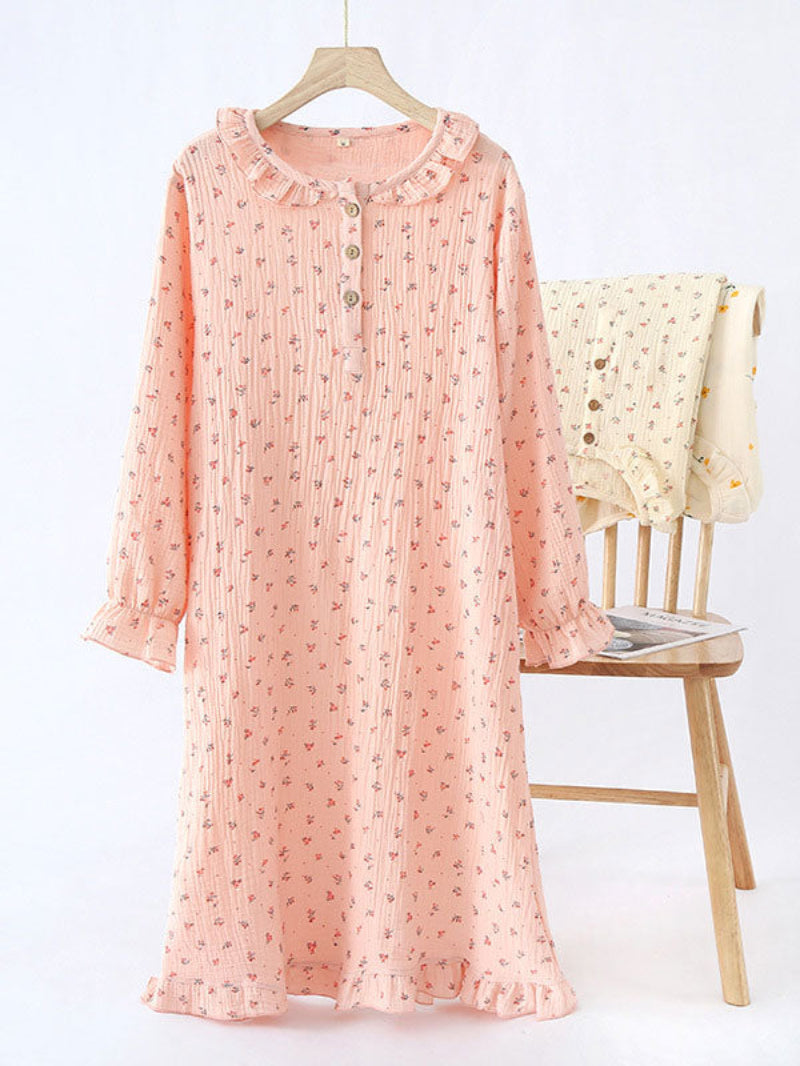 Floral Print Long Puff Sleeve Nightgown