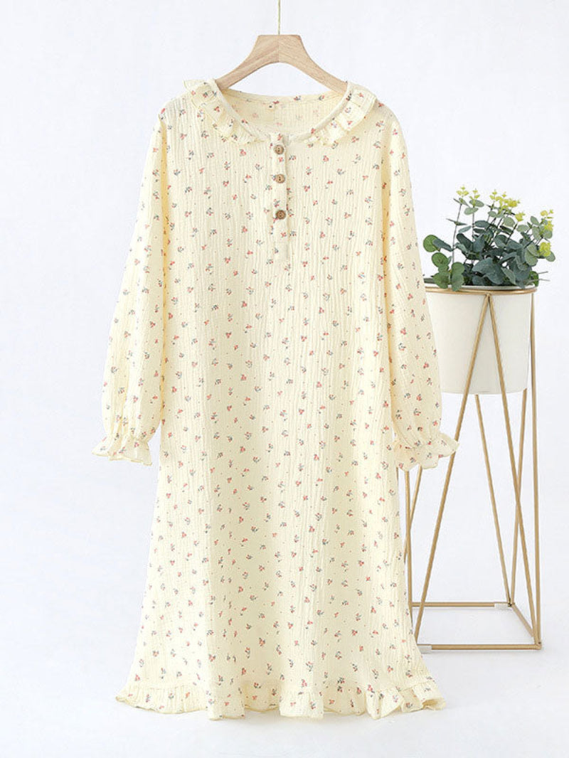 Floral Print Long Puff Sleeve Nightgown