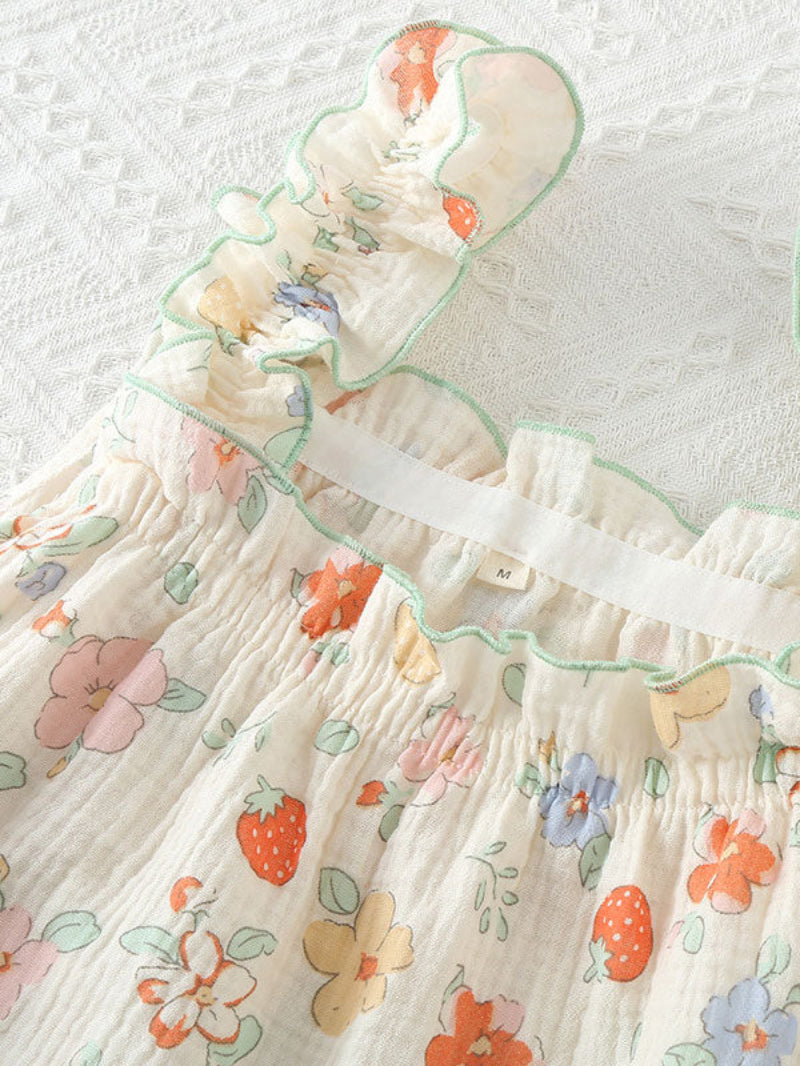 Floral Ruffle Trim Sleeveless Pajama Set