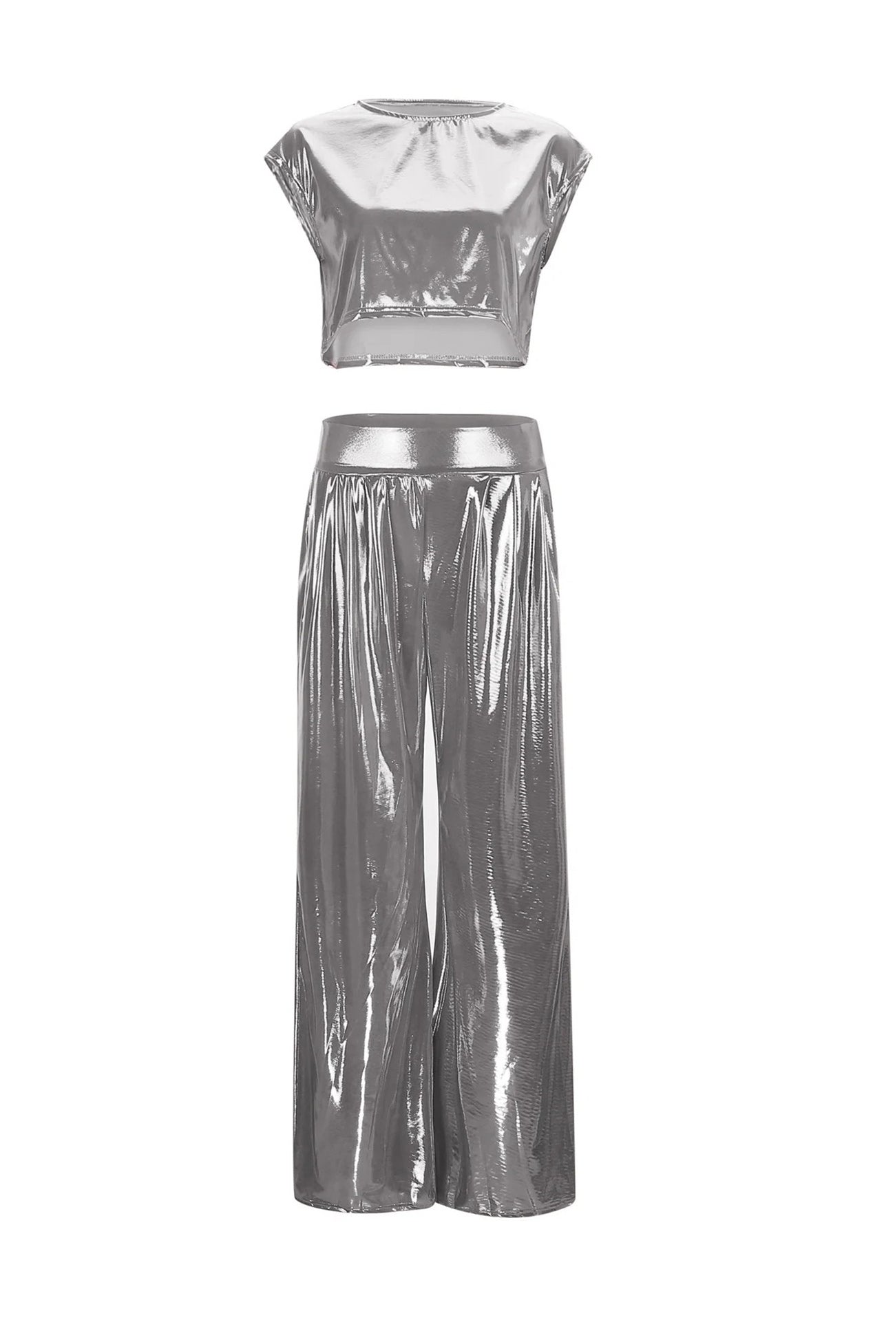 Glossy Vest Wide Leg Pants Set