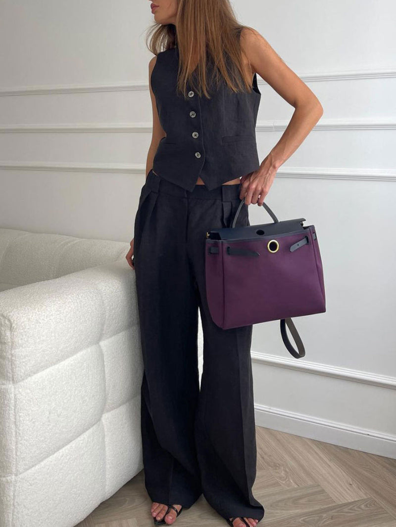Linen Sleeveless Vest Long Pant Set