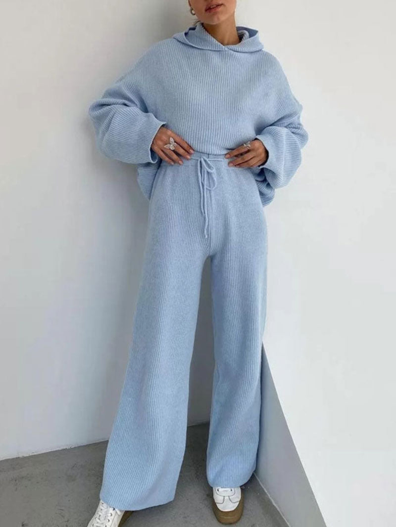 Loose Fit Knit Hoodie Pants Set