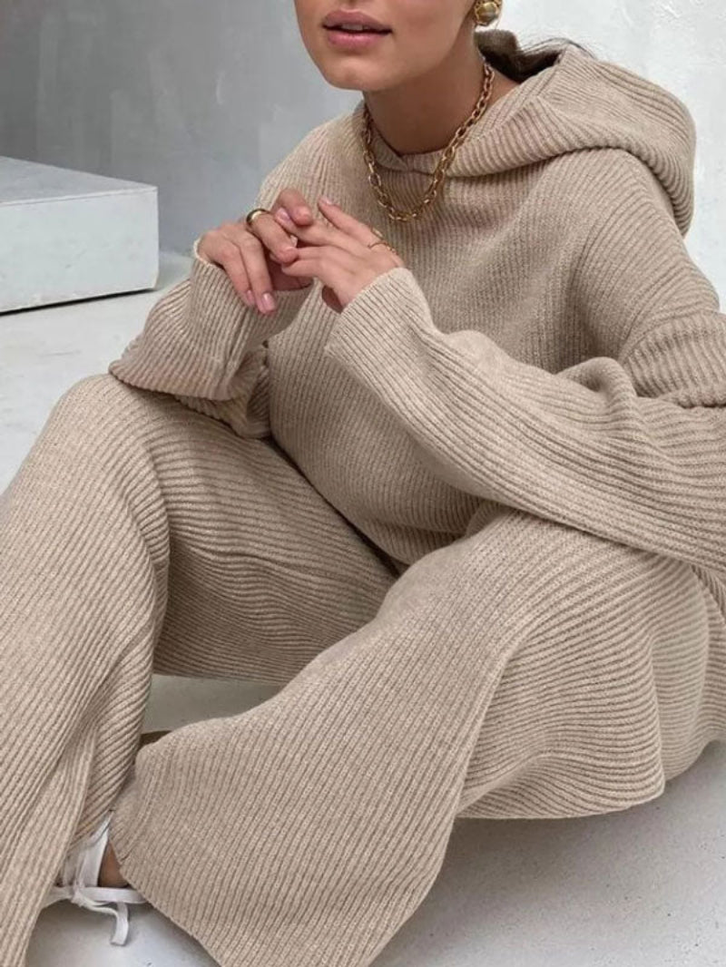 Loose Fit Knit Hoodie Pants Set