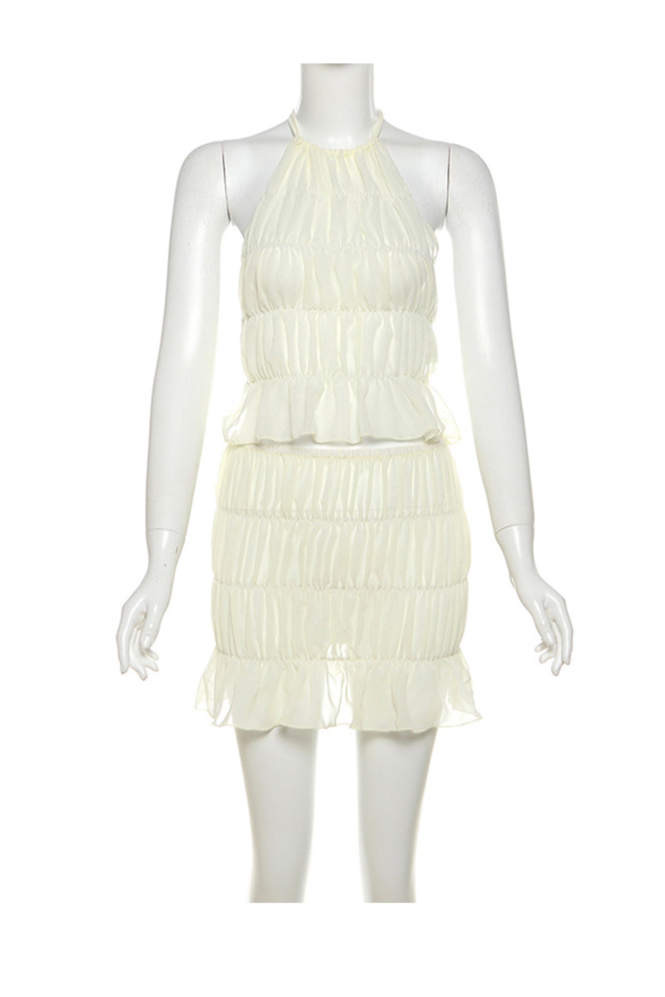 Pleated Halter Backless Vest Skirt Set