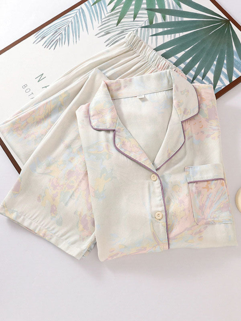 Printed Button Down Long Sleeve Pajama Set
