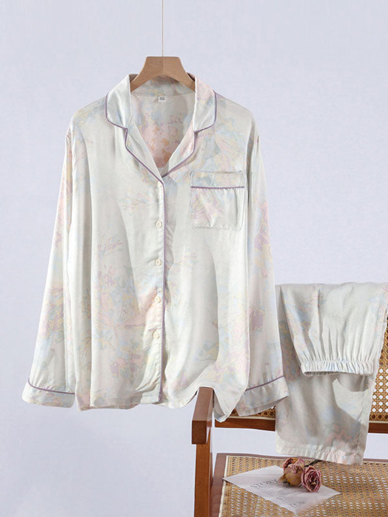 Printed Button Down Long Sleeve Pajama Set