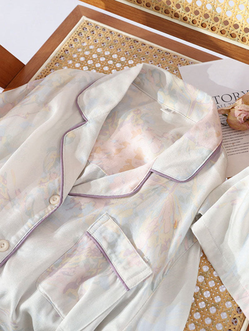 Printed Button Down Long Sleeve Pajama Set