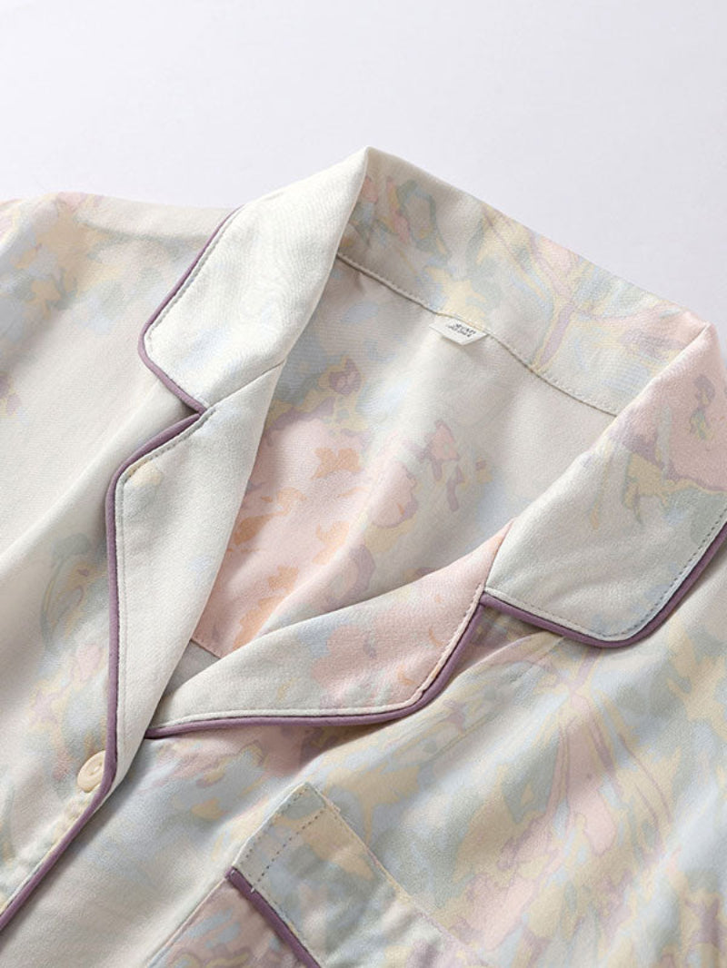 Printed Button Down Long Sleeve Pajama Set