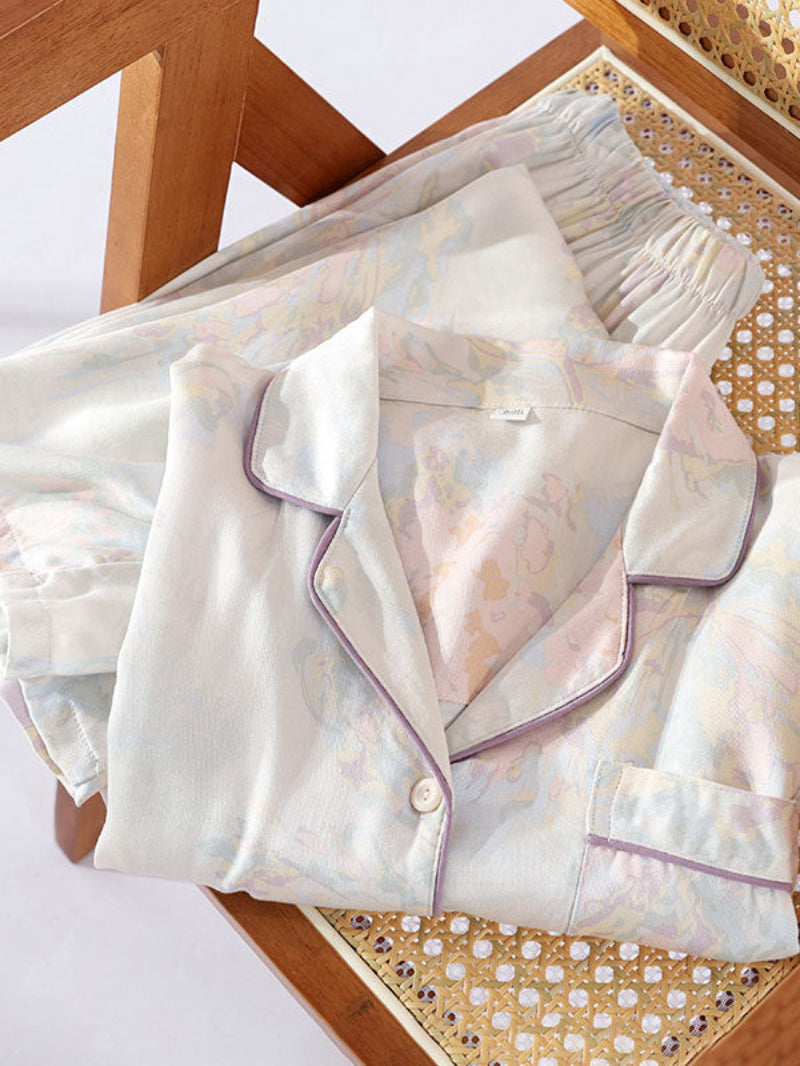Printed Button Down Long Sleeve Pajama Set
