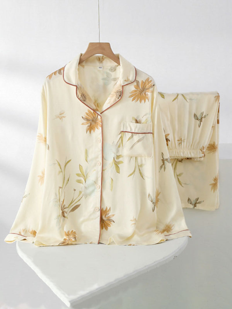 Printed Button Down Long Sleeve Pajama Set