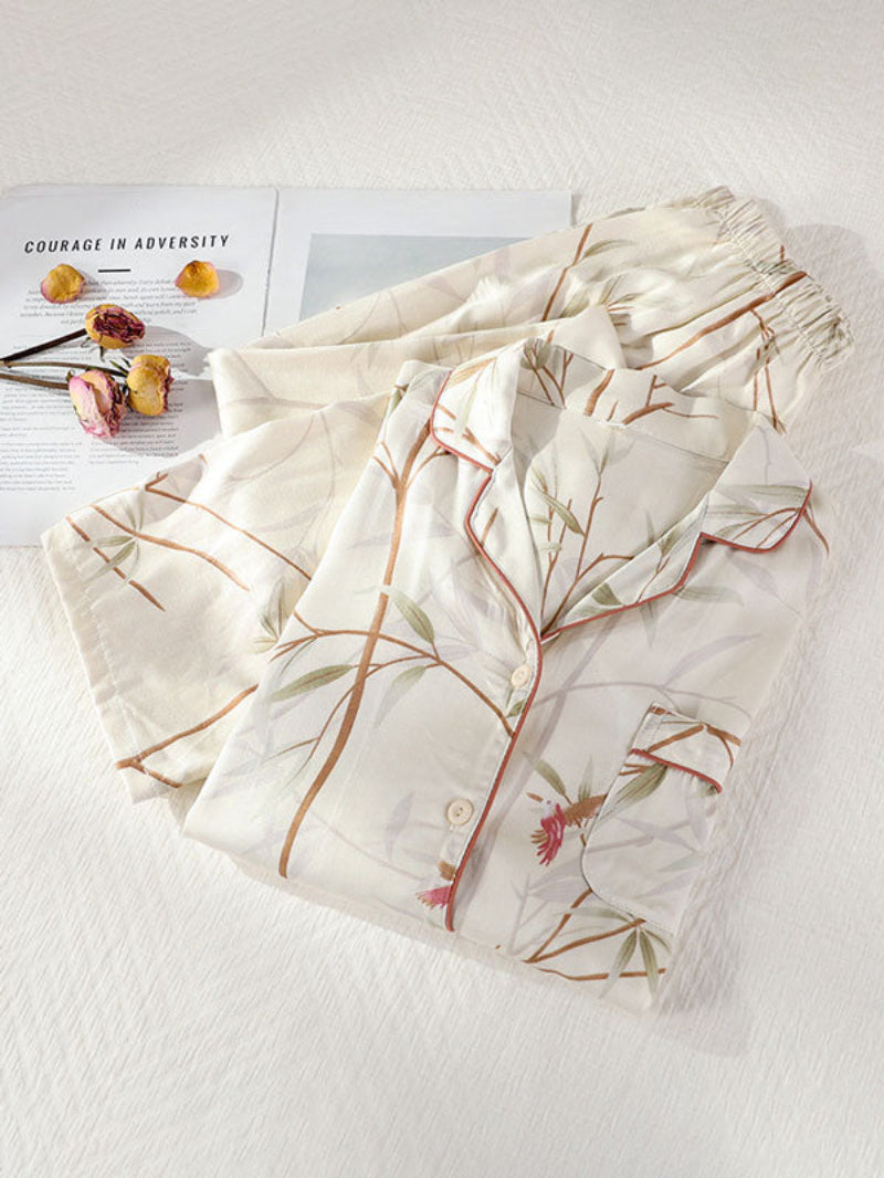 Printed Button Down Long Sleeve Pajama Set