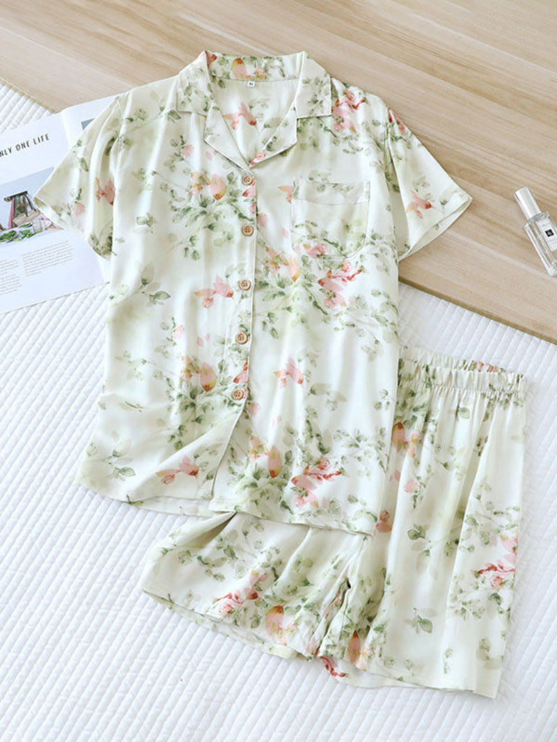 Printed Short Sleeve Women Pajama Set